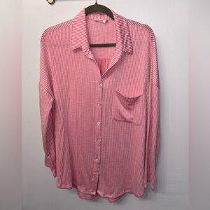 Women's Pink Striped Button-Down Shirt